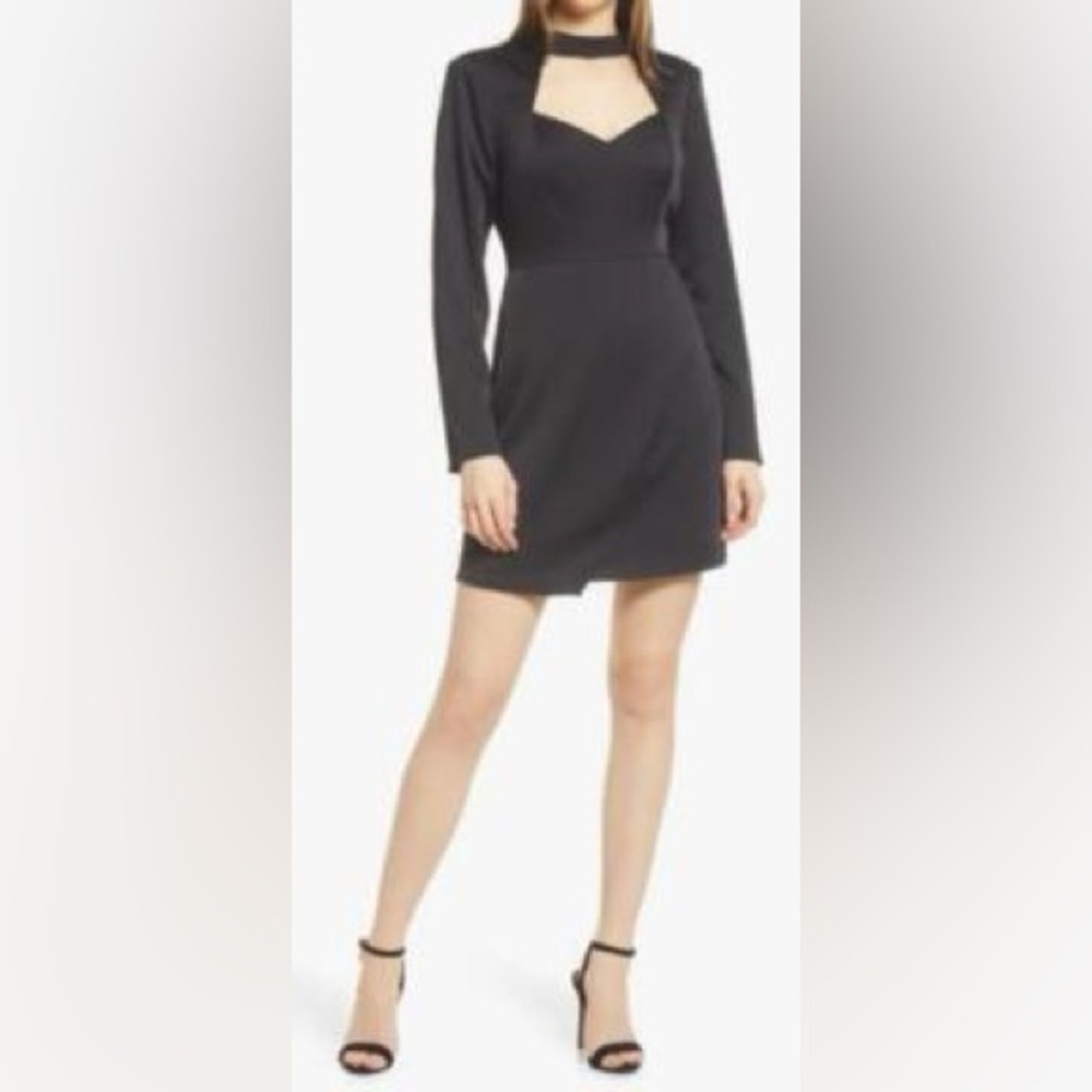 Adelyn Rae Long-Sleeve Mock-Neck Cutout Black Mini Dress